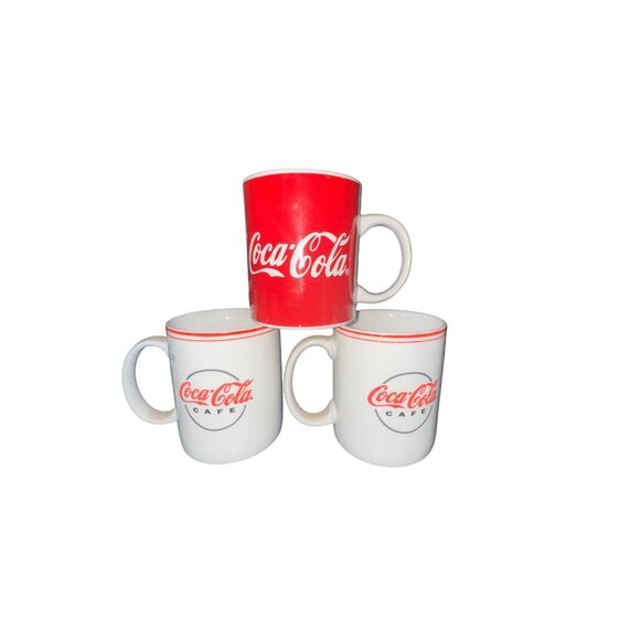 Vintage Coca-Cola Red & White Ceramic Mug By Gibson Set of 3 - Picture 1 of 10